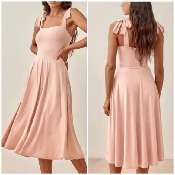 Reformation Edita Dress Serenade Nude Pink Fit Flare Small - Picture 1 of 2